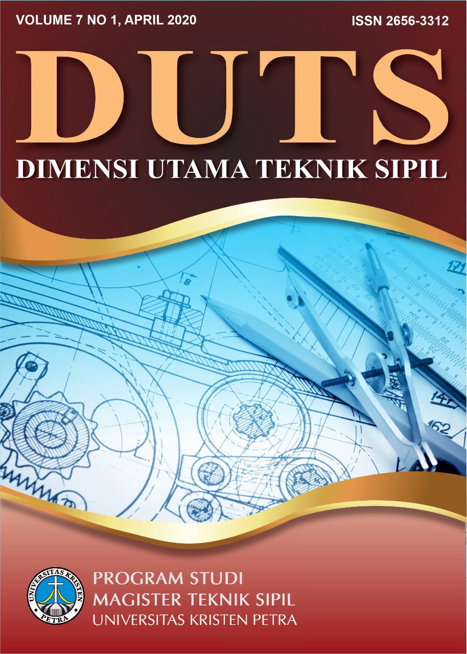 Jurnal Dimensi Utama Teknik Sipil (DUTS Journal) is a peer-reviewed online journal that is published twice a year in June and December. This journal first appeared in June 2014. The purpose of publishing this journal is as a forum for Postgraduate Civil Engineering fellow to disseminate the results of research in the scientific field and application in Civil Engineering or Construction Management.